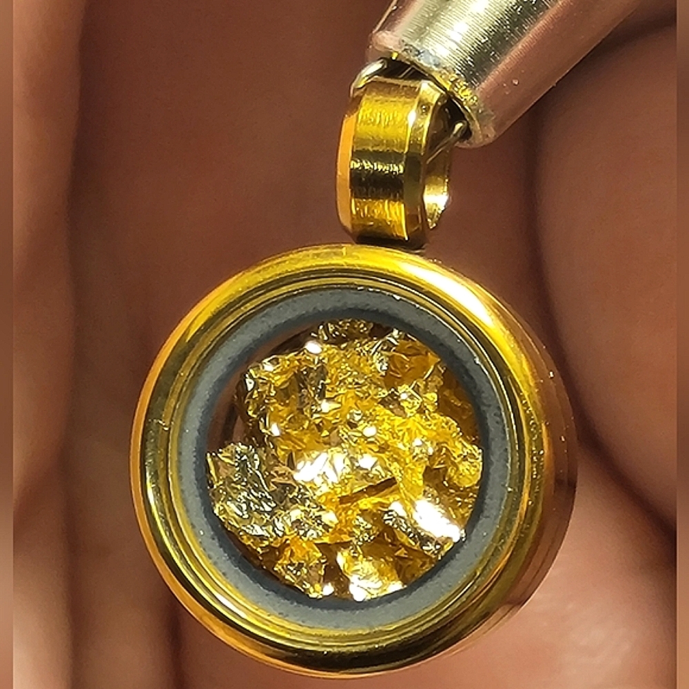14k Gold Filled Pendent W/ 24k Gold Flakes - 15mm - Picture 2 of 7